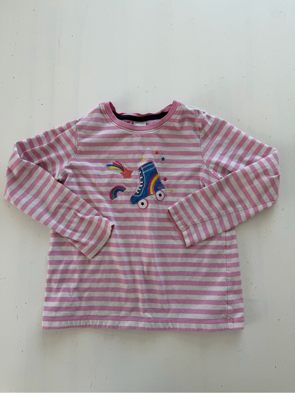 Hanna Andersson Girls Roller Skate Shirt Size 10 Pink White Striped Cotton